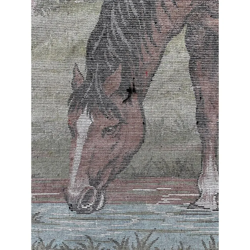 Large VTG 1970s Horse Tapestry Landscape Equestrian Farm Stable Made in Lebanon